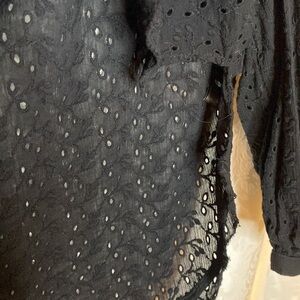 Free people women's black button down open lace long sleeve size XS